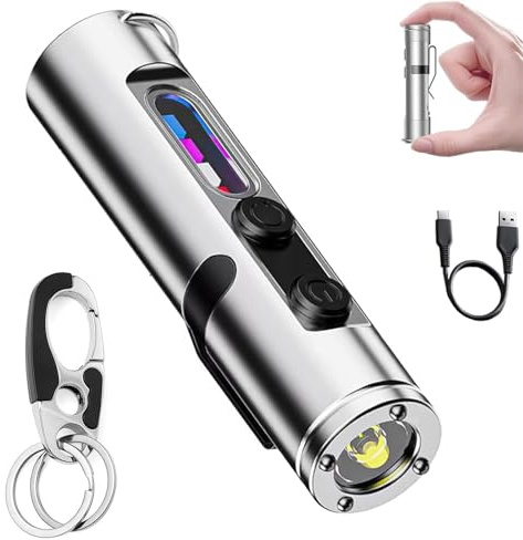 Genérico Taclites Mini - The Ultimate Everyday Micro Tool, Linterna Táctica Recargable LED Magnética Superbrillante, Alto Flujo Luminoso con 3 Niveles de Brillo, Para acampada y senderismo (Plata)