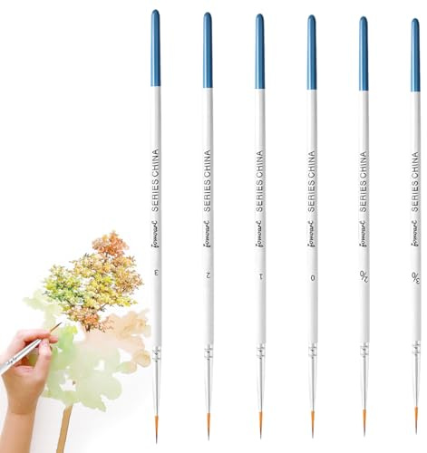 Rigger Brush Set, 6 Piezas Pinceles Acuarela, Pinceles Rigger para Pintar Líneas Finas y Largas, Pincele de Delineado Fino, para Acrílico, Acuarela, Óleo, Uñas