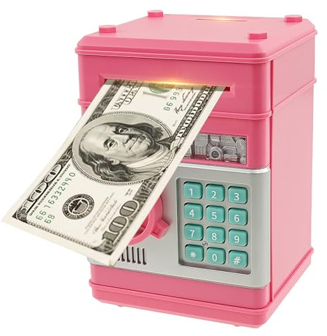 Elektronisches ABS Sparschwein,Digitale Spardose mit Passwortschutz,Kinder Safe Sparschwein,Automatische Geldeinwurffunktion,Leicht zugänglich für Kinder,Geburtstag Geschenk für Jungen Mädchen(Rosa)