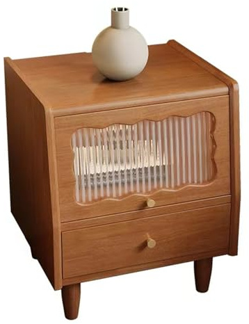 Mesita de Noche, Mesita de noche con 2 cajones, mesita de noche de madera para dormitorio, mesita auxiliar con asas de metal, organizador de almacenamiento, fácil montaje (color: madera de cerezo, 2 u