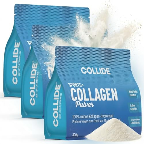 COLLIDE Sports+ Collagen Pulver - geschmacksneutral - 3x300g - 100% reines Kollagen-Hydrolysat - zuckerfrei & ohne Zusätze - leicht Löslich - ideal für Wasser, Saft oder Proteinshakes