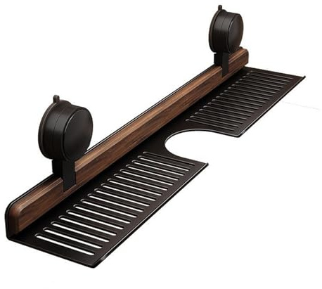 Ailan Walnuss Saugnapf Ablageregal, abnehmbar wandmontiert über dem Waschbecken, Waschbecken Organizer, bohrfreier Armaturen Organizer für Badezimmer Küche (Schwarz, 40cm)