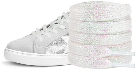 UamGlsob Cordones Planos Brillantes para Zapatillas Golden Goose, 8mm de ancho Cordones Purpurina Glam pare Moda Sneaker (White,54Inch/140cm)