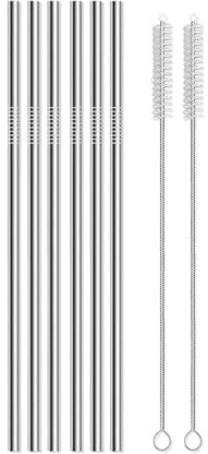 Pajitas De Acero Inoxidable 6 pajitas de repuesto de acero de 25 cm, compatibles con vasos de 40 oz, reutilizables.(Sliver1)
