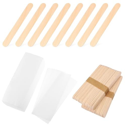 SMASOLO 200 pièces Bandes de Cire Épilation et Bâtons Applicateurs Bois pour Corps Kit Dépilatoire Femme pour Épilation Jambes Bras et Bikini Bandes Souples pour Retrait Rapide des Poils