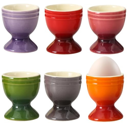 Calenxy 6er Set Eierbecher Porzellan Bunt, Ø 5cm x 6cm Eierbecher Keramik für den Frühstückstisch, Spülmaschinenfest, Eierhalter für Gekochte Eier Frühstück Brunch Egg-Cup
