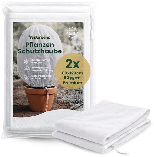 YesGreens® Pflanzenschutzhaube für Pflanzen – 2 Stück 80x120 cm – Extra dick 50 g/m² Wintervlies – Atmungsaktiv, wasserdurchlässig & UV-stabil – Pflanzenschutz Winter – Pflanzen Winterschutz außen