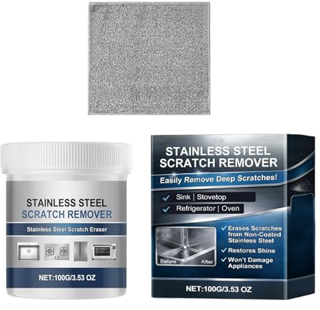 Edelstahlreiniger & Polierpaste 100g – Metallpolitur für Küchenspüle, Kochfeld & Geräte – Rostschutz & Kratzerentferner für Chrom, Messing & Kupfer – Tiefenreinigung & Restaurierung