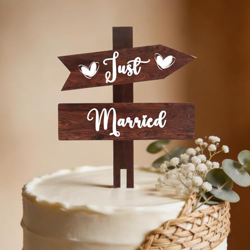 Just Married Wooden Cake Topper - Wedding Decoration for Cakes