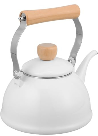 ibasenice Bouilloire et Poignée Ergonomique avec Large Ouverture 1,4l en Émail Blanc Compatible Cuisinière Électrique Camping ou Usage Domestique