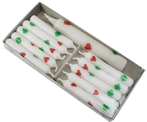 12er Pack Geburtstagskerzen mit Lebenslicht weiß mit Herzen und Kleeblättern, 11 Kerzen/Pack, Kerzen für Holzkranz, Kerzen für Geburtstagszug