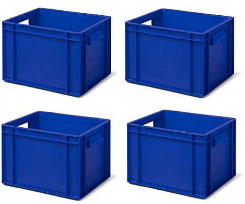 1a-TopStore 4 Stk. Transport-Stapelkasten TK427-0, blau, 400x300x270 mm (LxBxH), aus PP, Volumen: 23 Liter, Traglast: 40 kg, lebensmittelecht, made in Germany, Industriequalität