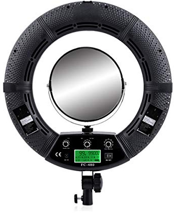 Anillo de luz LED de 18 pulgadas con espejo, lámpara de colores RGBW, trípode de soporte, para teléfonos inteligentes DSLR, iPhone y Android, estudio profesional