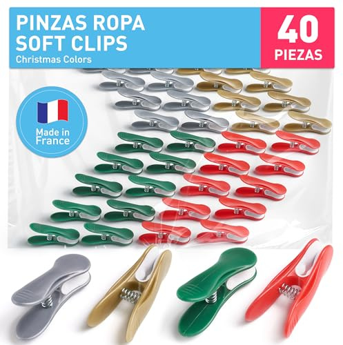 culiclean Wäscheklammern ohne Abdruck, SoftClip, 40x, Christmas Colors | Wäscheklammer SoftClip mit Softgrip, 70 mm, bruchsicher & windfest, Kunststoff, UV-beständig, BPA-frei, Made in France