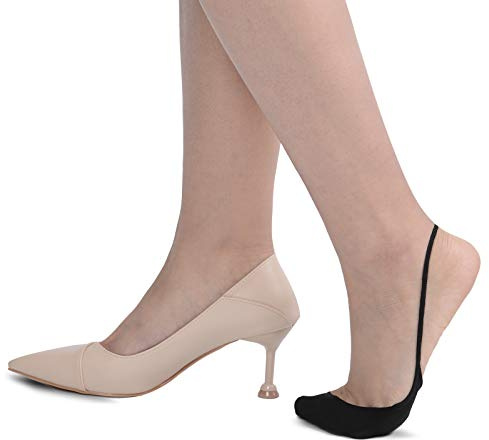 Flammi Women's Ultra Low Cut Liner Socks with Sling Back No Show Padded Half Socks (Shoe-Size 5-8 US, 6 Pairs- Black, Ice Silk)