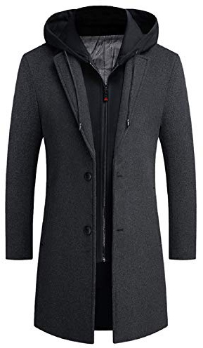 iCKER Men's Wool Woolen Coat Long Trench Coat Winter Casual Jacket Slim Fit Overcoat