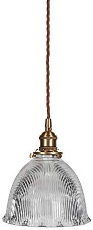 D'Arblay Brass French Style Scalloped Prismatic Glass Dome Hanging Ceiling Pendant Light