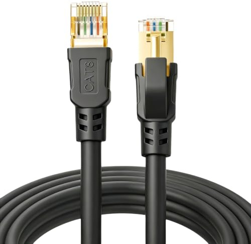 DDMALL CAT8 Ethernet-kabel 0,5m 1m 2m 5m 10m 15m 20m 30m, höghastighets 40Gbps 2000Mhz Gigabit CAT8 LAN-kabel, Internetnätverkskabel med guldpläterad RJ45-kontakt för spel, router, PC (0,5m Svart)