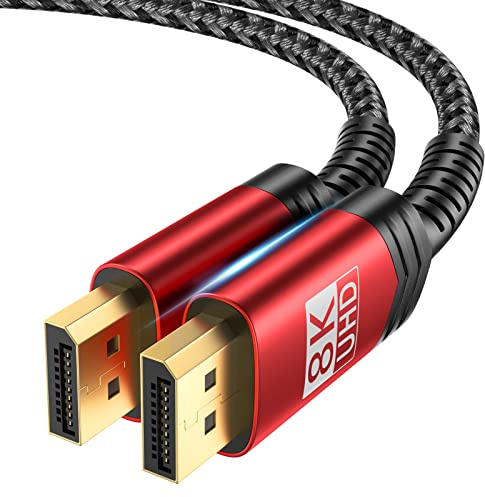 JSAUX 8K Displayport Cable 1.4, DP to DP Cable 6.6ft(8K@60Hz, 2K@240Hz, 4K@144Hz, 32.4Gbps), Compatible with Gaming Laptop TV PC Computer Monitor-Red