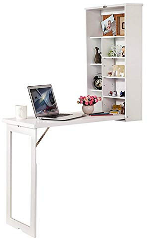 SYTH Wandklapptisch,An der Wand montierter Klapptisch,platzsparender multifunktionaler, herunterklappbarer Laptop-Computertisch mit Ablagefächern für Zuhause, Büro, Weiß