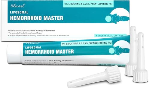 Ebanel 4% Lidocaine Hemorrhoid Treatment Ointment with Phenylephrine, Witch Hazel, Vitamin B6, Zinc Oxide, Frankincense, External and Internal Hemorrhoids Treatment Burn Itch Pain Relief Anal Cream