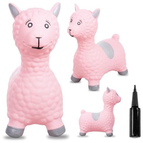 sun baby Hüpftiere ab 1 Jahr mit Pumpe aufblasbares Hüpfspielzeug aus Hochwertigem und Strapazierfähigem Gummi, Verschiedene Designs (Rosa Alpaka)