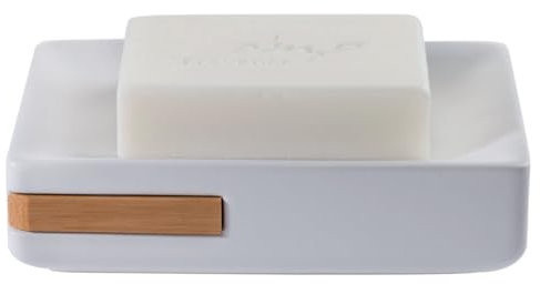Spirella Seifenschale Steinoptik dekorative Badausstattung Seifenablage Oslo Maße: 13,5 x 9,2 x 3,5 cm-Weiß Bambus, Keramik, White