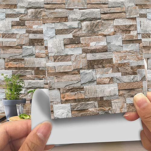 Hiser 20 Piezas Adhesivos Decorativos para Azulejos Pegatinas para Baldosas del Baño/Cocina Imitación de Cuero imitación Piedra 3D Estilo ladrillo Resistente al Agua Pegatina de Pared (LA020,10cm)