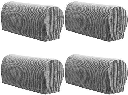 ESRISE Armrest Chair Covers, Set of 4 Stretch Armchair Couch Arm Rest Covers Anti-Slip Spandex Polyester Sofa Arm Caps Slipcovers for Furniture Protector (Light Grey)