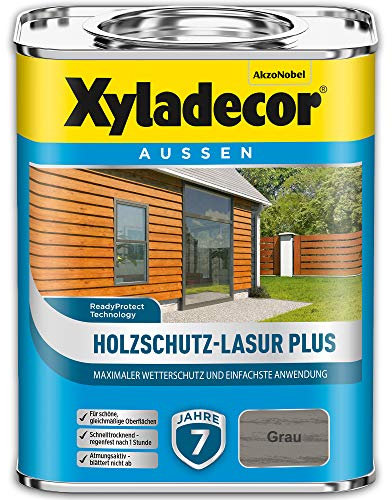 Xyladecor Holzschutz-Lasur Plus, Maximaler Wetterschutz und einfachste Anwendung, Grau, 2,5 l