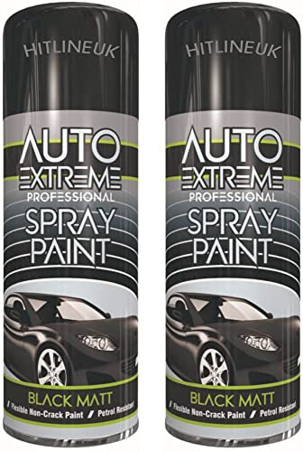 HitlineUK 2 x 400ml Automotive Black Matt Spray Paint – Quick-Drying Multi-Surface Paint for Cars, Metal, Wood, Plastic – Durable, Non-Crack Formula – Interior & Exterior Use Auto Extreme