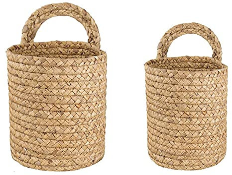 Eidoct Wall Hanging Basket, Water Hyacinth Wicker Baskets, Hanging Woven Wall Basket Decor, Natural, Set of 2 (one Large, one Small)