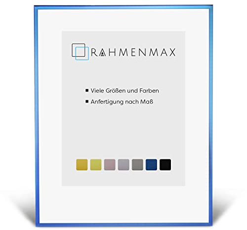 RahmenMax® Alaska Bilderrahmen 48x64 cm zum Aufhängen/Bilderrahmen Maßanfertigung möglich/Posterrahmen aus Aluminium/Bilder Rahmen in Stahl Blau mit Acrylglas/Puzzle Rahmen