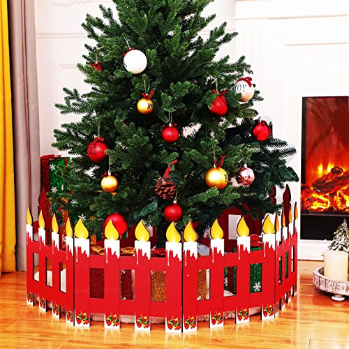 Blulu Christmas Tree Fences Party Decoration Wooden Christmas Tree Gate White Picket Fence for Pets Flexible Picket Fence for Holiday Office Home Decor, 12 Inch(Candle,4 Pieces)