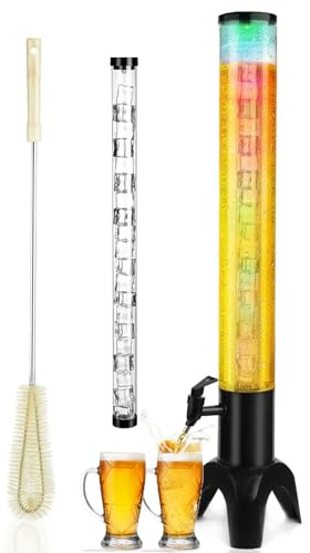 Beer Giraffe Dispenser, 100oz/3.2 qt Mimosa Tower Dispensers with Ice Tube and LED Light, 3L Tabletop Drink Tower Dispenser for Beer, Margarita, Liquor, Beverage