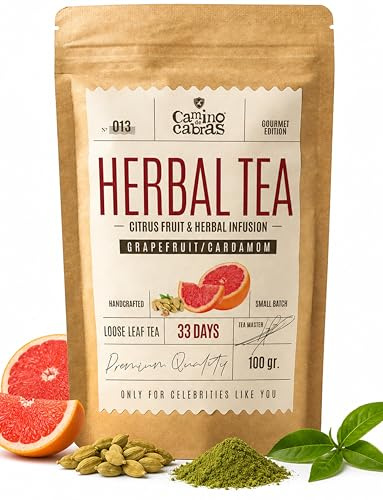 Slim Tea Grapefruit Camino de Cabras® - Bloating Relief and Weight Loss Tea – Detox Loose Leaf Herbal Infusion with Guarana, Matcha, Mate, Ginger, Dandelion, Cardamom 100g