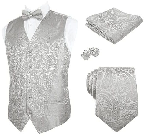 Alizeal Conjunto clásico de chaleco de traje jacquard paisley para hombre, 5 piezas, M