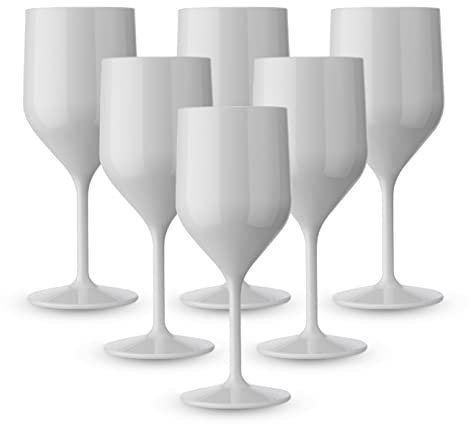 BRYNA - Set 6 Pezzi Bicchieri Croisiere da 25 Cl in Policarbonato (Plastica Rigida), 100% Design Italiano, Bicchieri Infrangibili, Calici Vino Riutilizzabili e Lavabili in Lavastoviglie, Bianco
