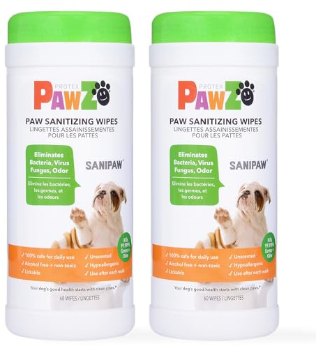 Protex PawZ SaniPaw Odor Eliminating Dog Paw Wipes (120 Wipes) Cleansing Dog Grooming Wipes, Simple & Safe Lickable Ingredients - Paw Cleaner for Dogs, Pet Wipes