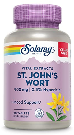 SOLARAY St. Johns Wort Aerial Extract One Daily 900mg | Standardized w/ 0.3% Hypericin for Mood Stability | Non-GMO | 90 Servings | 90 Tablets