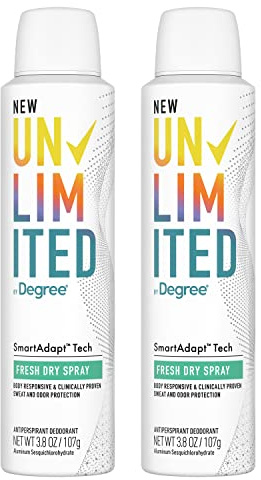 Degree Unlimited Antiperspirant Deodorant Dry Spray Fresh 2 Count Long-Lasting Sweat & Odor Protection with Antiperspirant Technology SmartAdapt Tech 3.8 oz