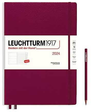 LEUCHTTURM1917 367692 Wochenkalender & Notizbuch Master (A4+) 2024, 12 Monate, Port Red, Englisch