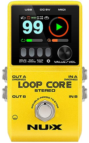 NUX Loop Core Stereo Looper Guitar Pedal, Effect Pedal for Electric Guitar, 6 Hours Record Time, Stereo Audio，MIDI Control, HD Color LCD Screen, Customize Boot-Up Picture