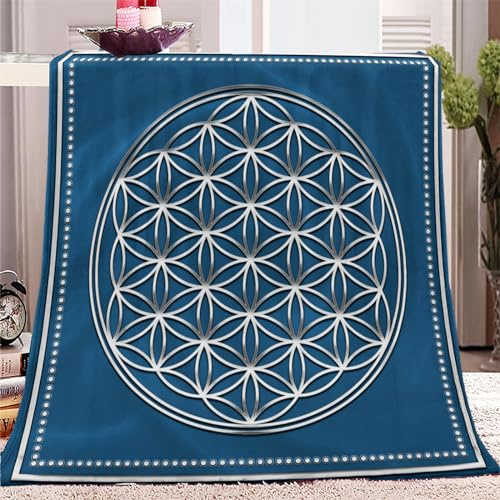 Fleur de Vie Couverture Douce et Confortable - Plaid Polaire Lavable pour Chambre, Canapé et Lit - Décoration 70x100 cm