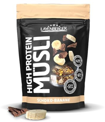 Layenberger 3K High Protein Müsli Schoko-Banane, Protein Cereal (1x390 g) | 51 % Eiweiß, 20 % Kohlenhydrate