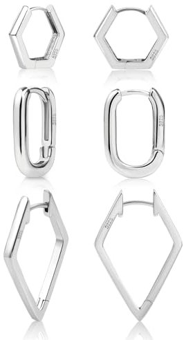 ALEXCRAFT Creolen Silber 925 Eckig Ohrringe Set Klein Damen Geschenk für Frauen Freundin Mama Mädchen