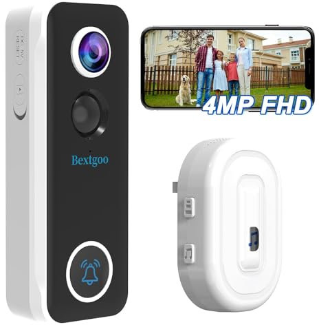 4MP Doorbell Camera Wireless, Bextgoo WiFi Video Doorbell Wireless with Chime, 10000mAh Battery, Smart Motion Detection Alert, Voice Changer, Night Vision, Support Alexa, SD/Cloud, IP67