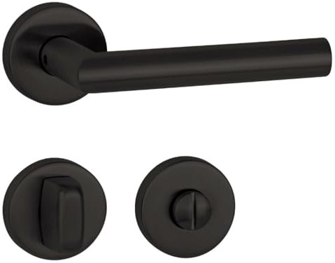 FELGNER set de poignées Como II pour salle de bain & WC | Panneau de porte moderne et de haute qualité, garniture de poignée de porte, ferrure de porte, rosace pour portes intérieures | noir mat