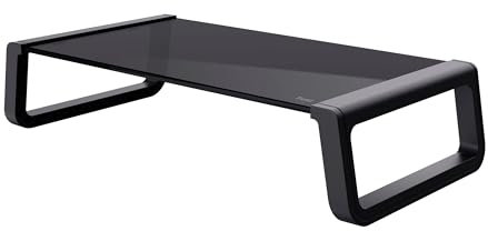 Trust Monta Soporte Monitor Escritorio 41 x 22 x 10 cm, Elevador Monitor de Cristal Templado, Alzador Pantalla, Organizador de Mesa para Ordenador Portátil, Computadora, Mac, PC - Negro