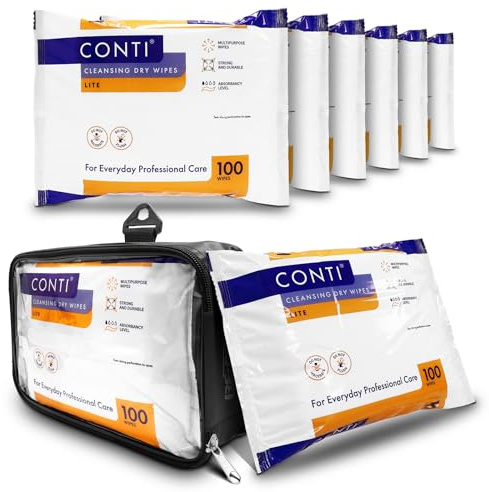 RE-GEN FlexPouch Dry Wipe Dispenser & 6 Pack, Conti Lite 24x18cm Patient Cleansing Wipes | Professional Personal Care Wipes | Ideal for Care Homes, Hospitals & Home Care | Adult Incontenance Aid